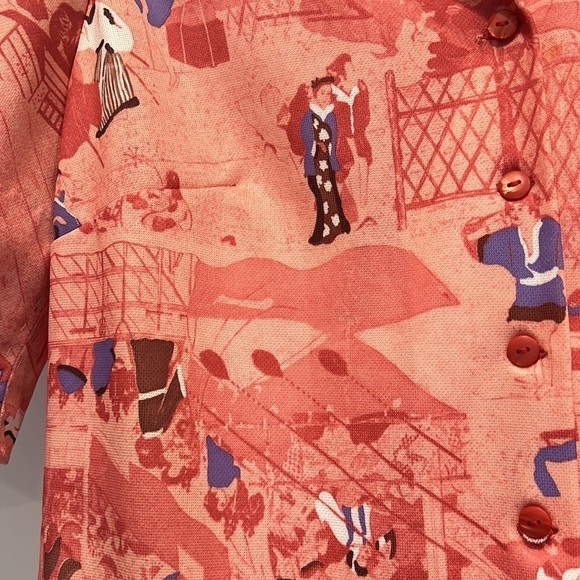 Vintage 1960s handmade short sleeve button down shirt pink print Japan large - Picture 3 of 6